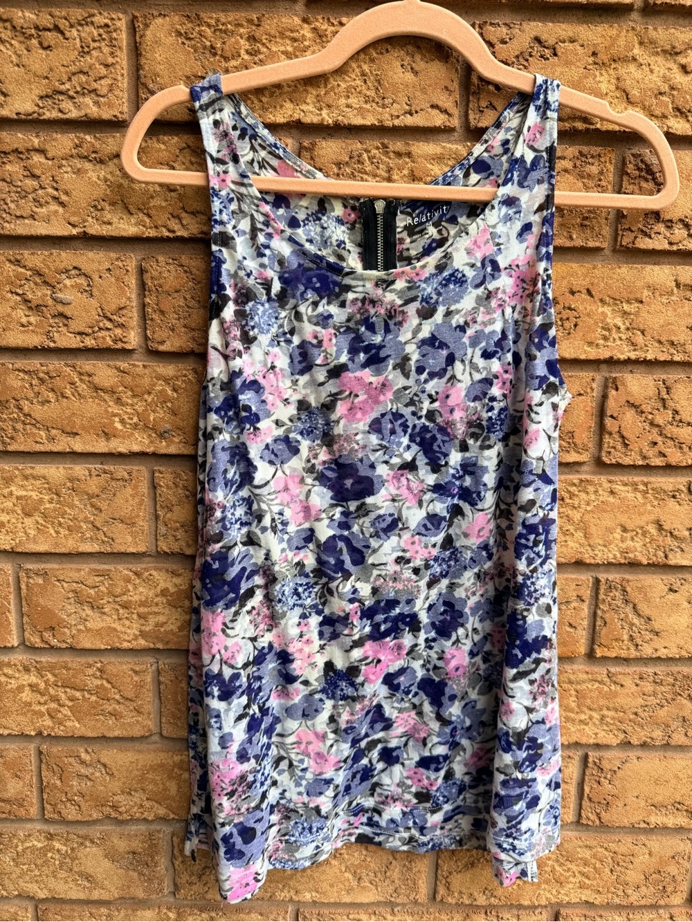 10/$25 • Relativity Purple and Blue Floral Print Tank with Back Zipper Detail